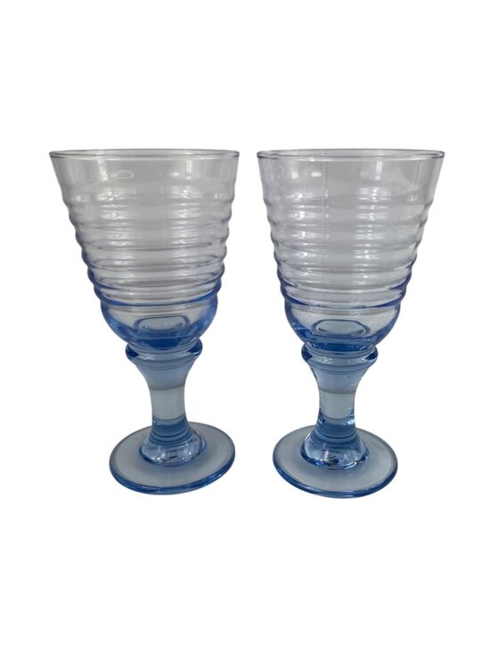 Libbey Other - Set of 2 Vintage Libbey Sirrus Blue Ribbed Wine Glasses Goblets